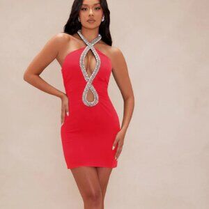 Premier Embellished Cut Out Mini Dress - Red (M)